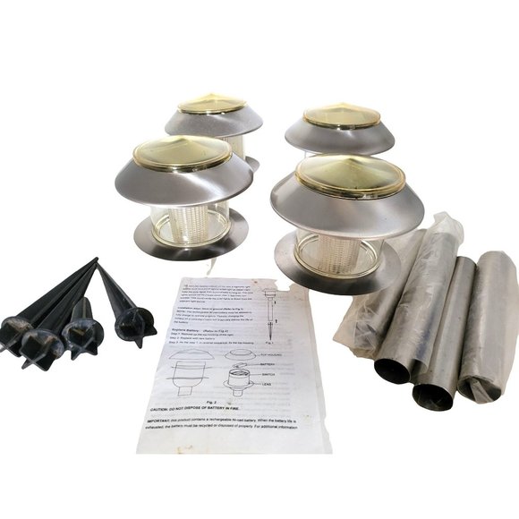 Solar Powered Landscaping Lights w poles, stakes and instructions shown - Picture 3 of 3